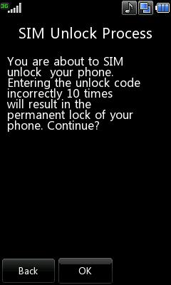 SIM Unlock Process Menu